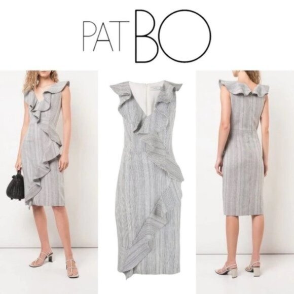 NWT PatBO  Striped‎ Ruffle Midi Dress Women Size 10 - Picture 1 of 9